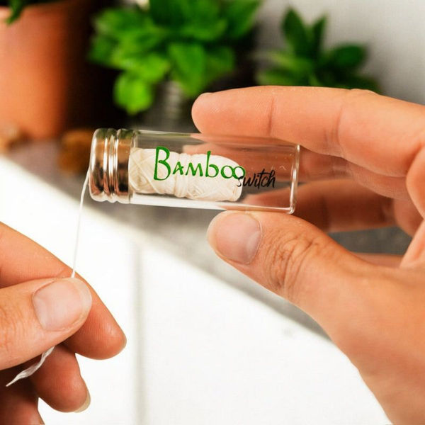 Bamboo White Floss in Glass Container